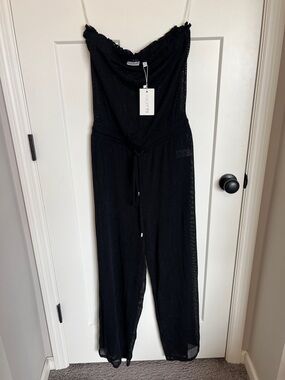 Dotti Black Strapless Crochet Tie-Waist Jumpsuit
